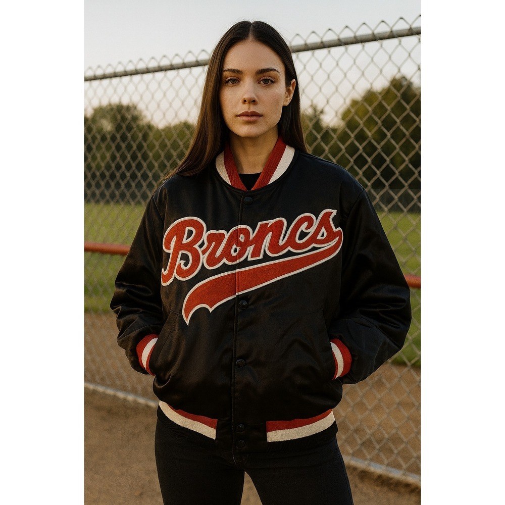 Swingster "Broncs" Satin Varsity Jacket SZ Large USA Made Lightweight Team